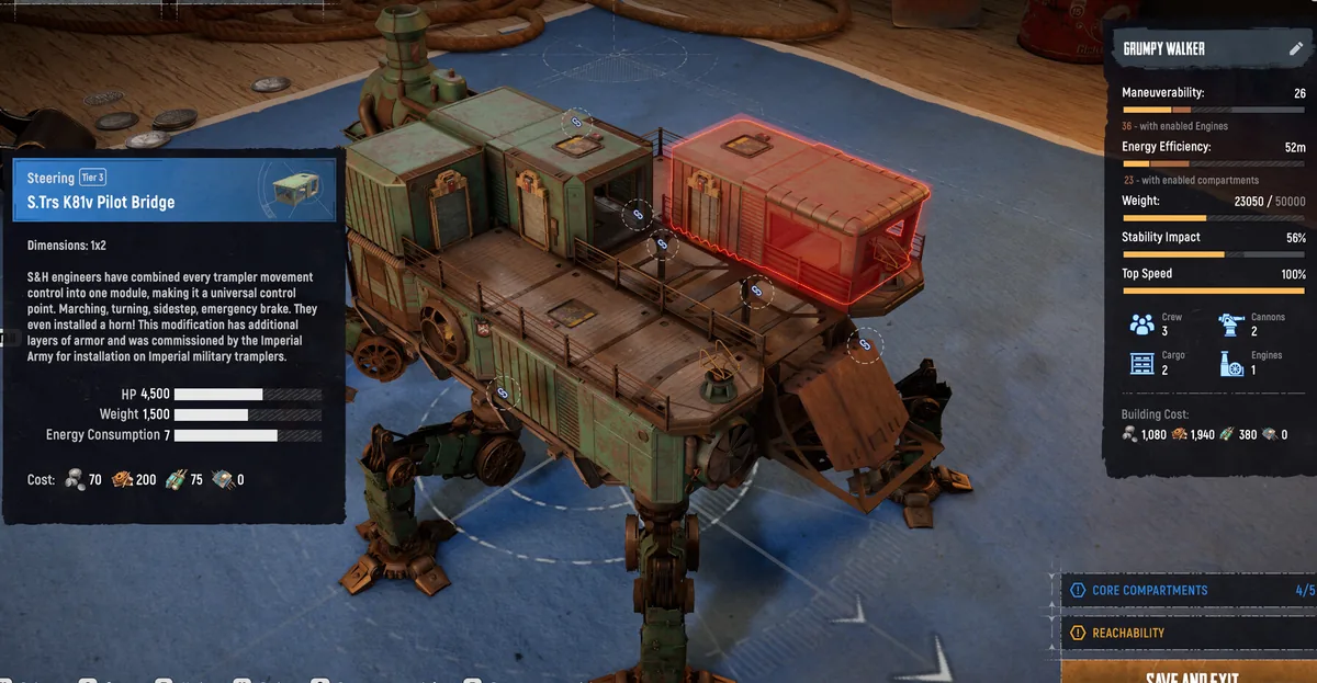 SAND-Trampler-Builder mit Pilot-Bridge, Kosten, Gewicht und Erreichbarkeit