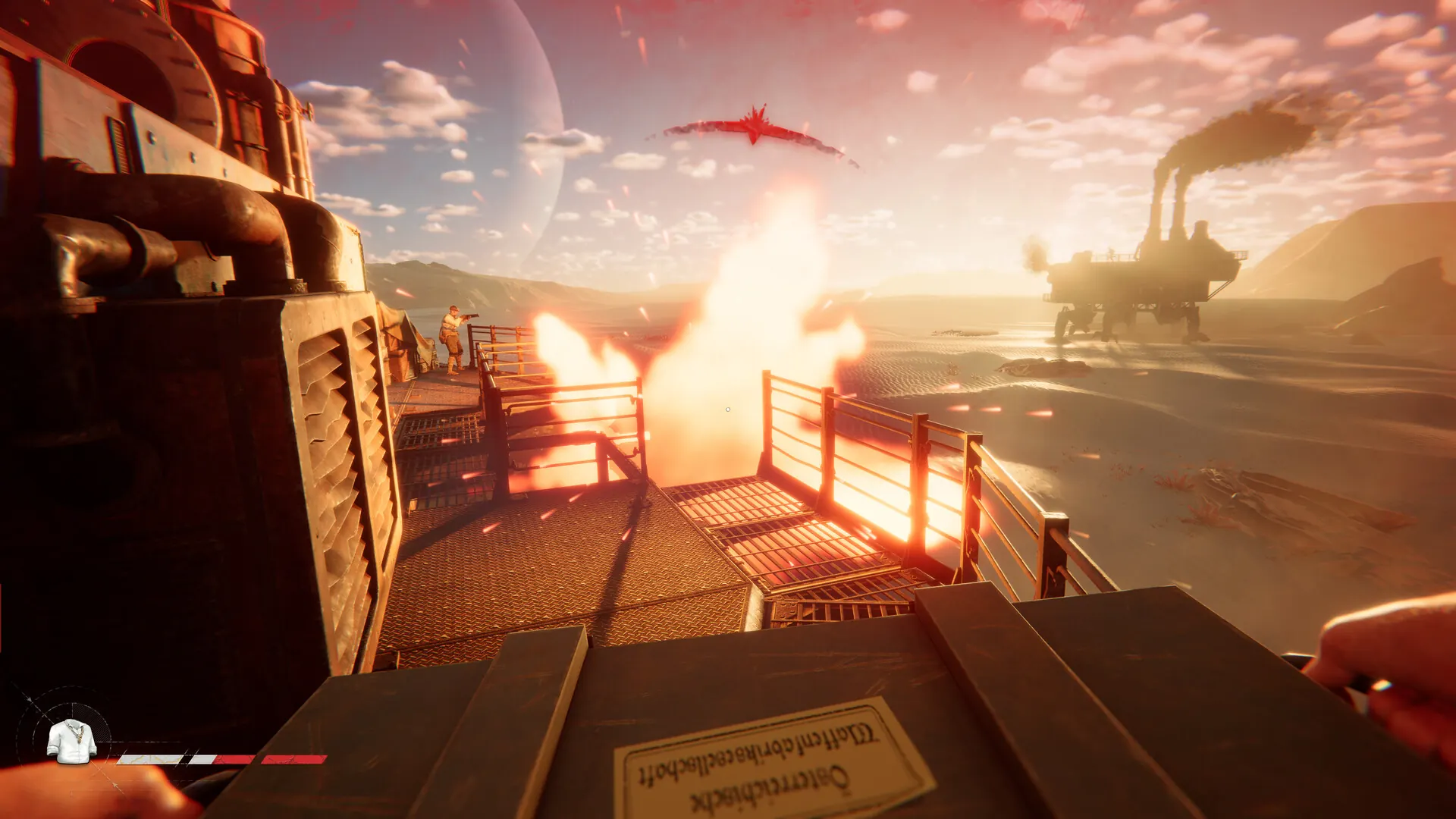 Combattimento sul ponte di un Trampler al tramonto
